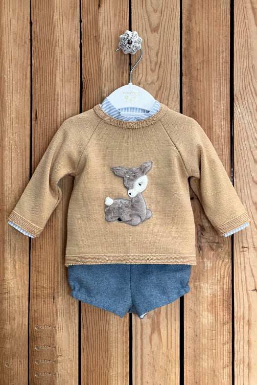 Valentina Bebes "Evander" Camel Bambi Jumper, Shirt & Shorts | Millie and John