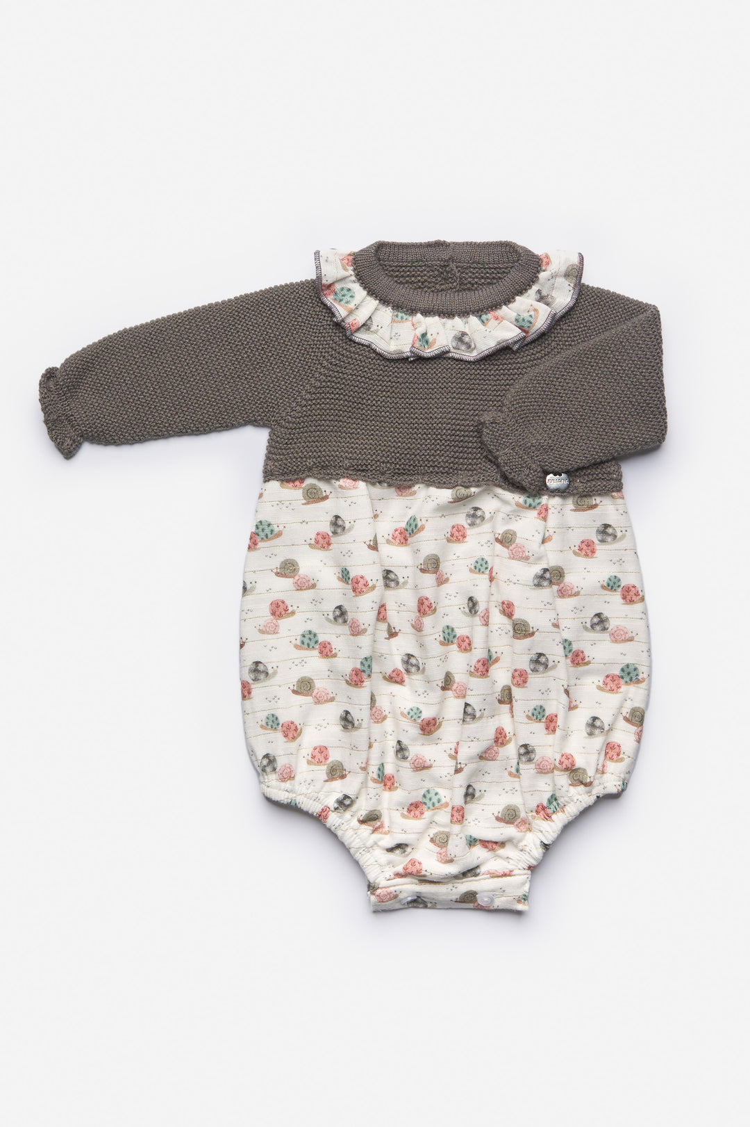 Juliana PREORDER "Sloan" Charcoal Half Knit Snail Print Romper | Millie and John