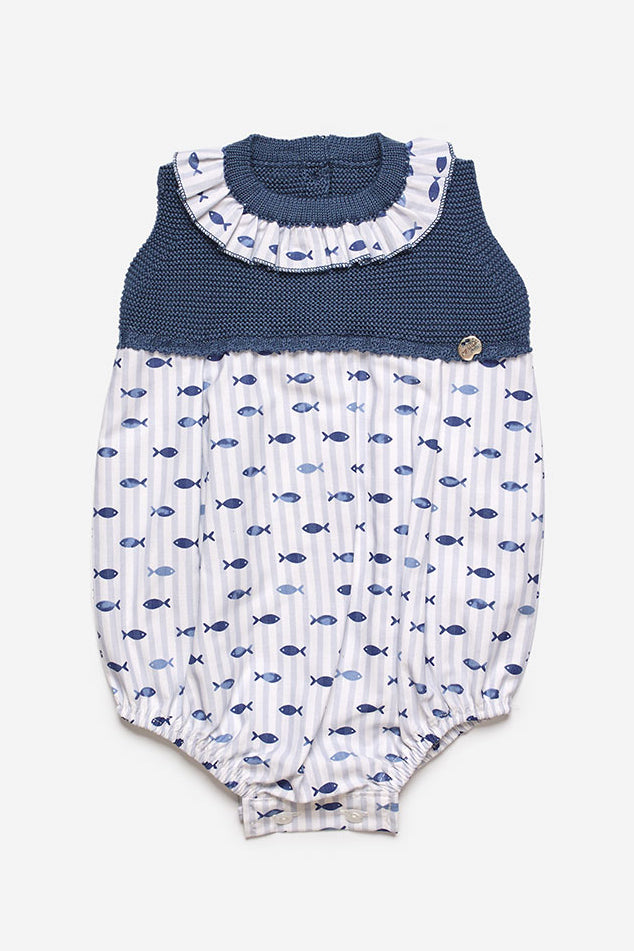 Juliana "Tatum" Midnight Blue Half Knit Fish Romper | Millie and John