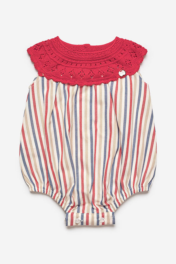 Juliana "Davey" Red Half Knit Striped Romper | Millie and John