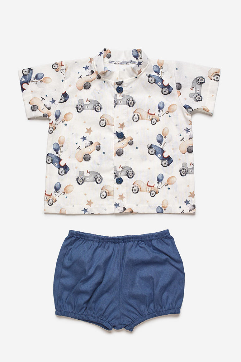 Juliana "Enzo" Midnight Blue Car Print Shirt & Shorts | Millie and John