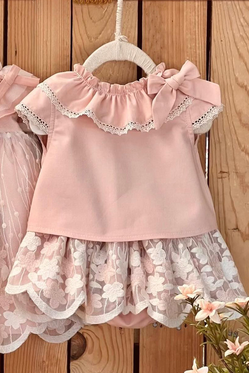 Valentina Bebes "Mariposa" Dusky Pink Blouse & Floral Skirt | Millie and John