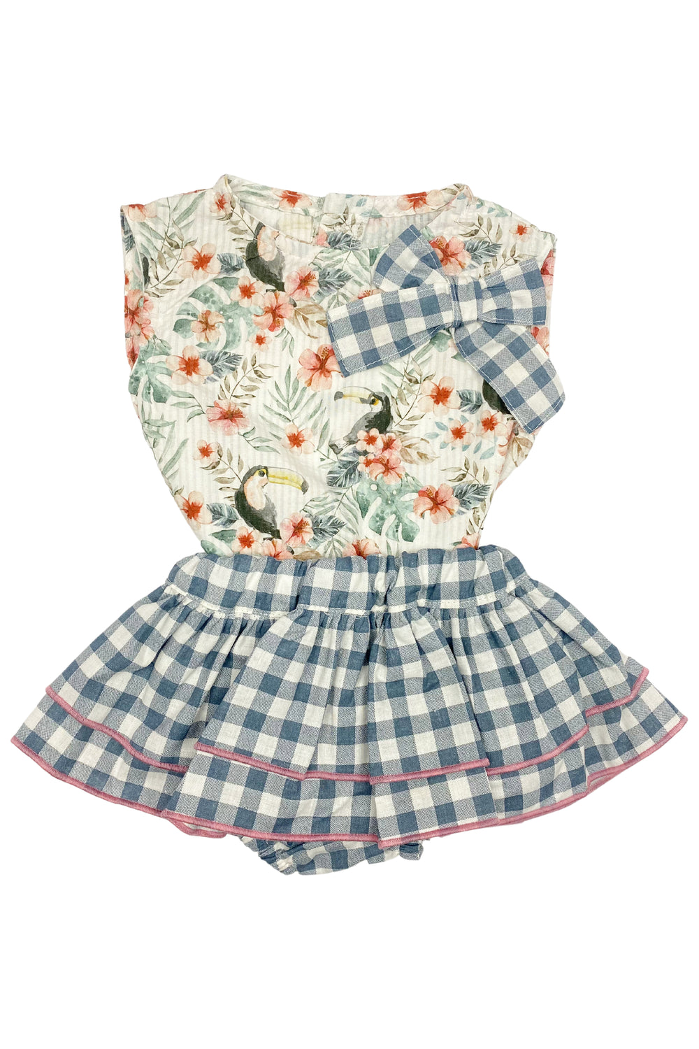 Valentina Bebes "Veronica" Toucan Print Blouse & Gingham Skirt | Millie and John