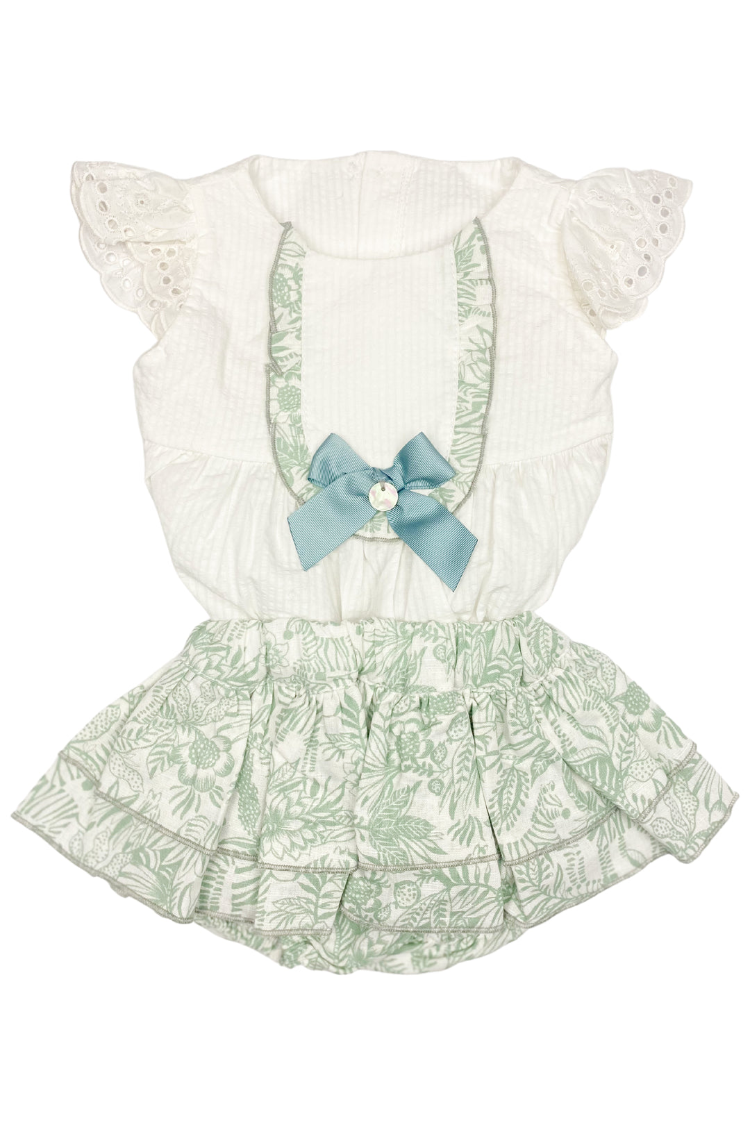 Valentina Bebes "Josephine" Sage Green Zebra Print Blouse & Skirt | Millie and John