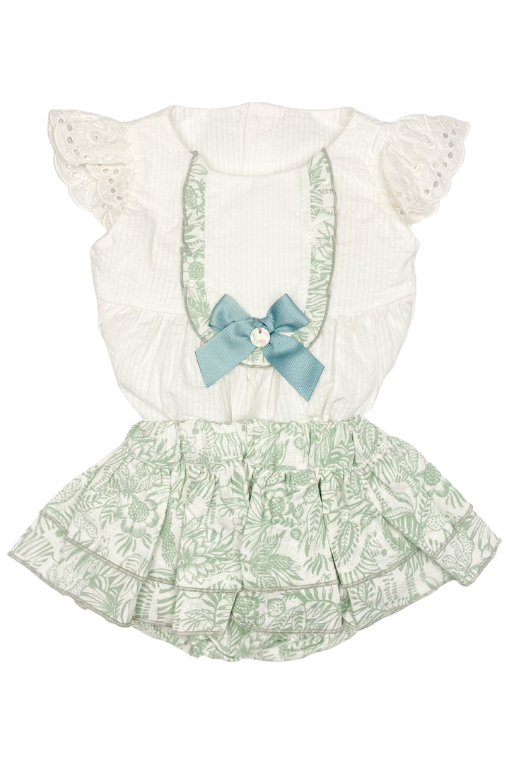 Valentina Bebes "Josephine" Sage Green Zebra Print Blouse & Skirt | Millie and John