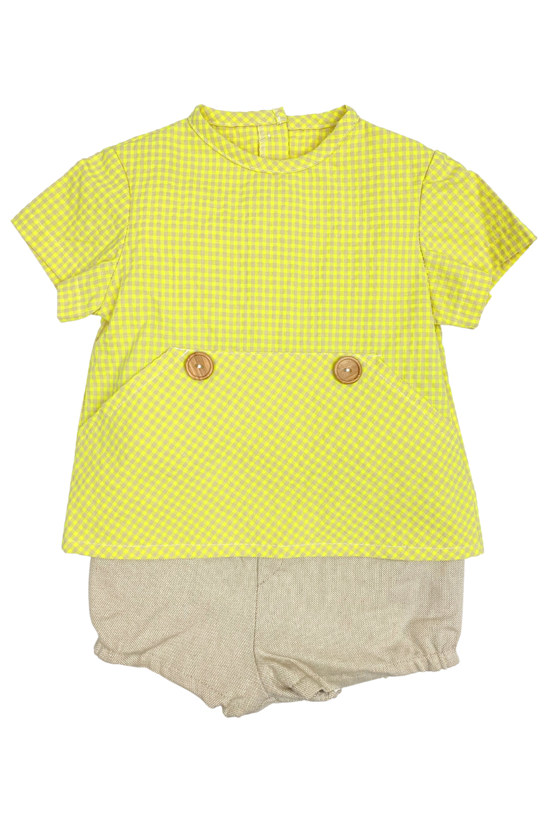 Valentina Bebes "Riley" Yellow & Beige Gingham Shirt & Shorts | Millie and John