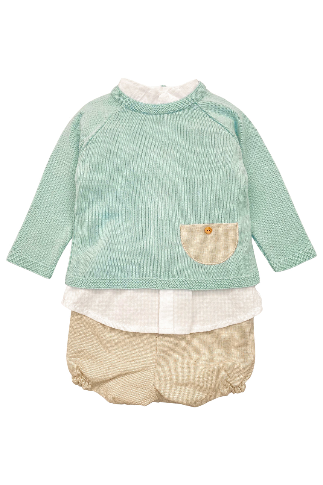 Valentina Bebes "Thaddeus" Sage Green Jumper, Shirt & Shorts | Millie and John