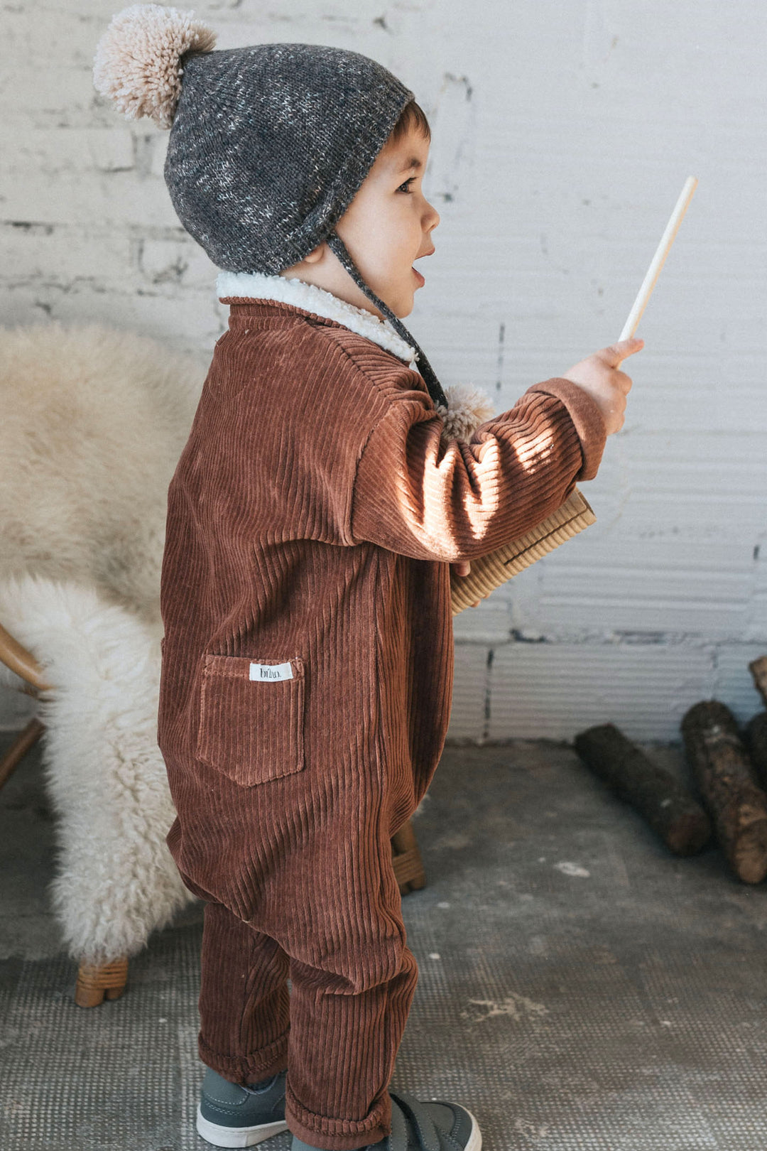 Búho "Indiana" Corduroy Sherpa Collar Romper | Millie and John