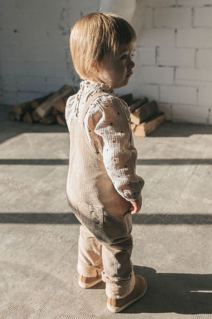 Búho "Ned" Beige Corduroy Dungarees | Millie and John