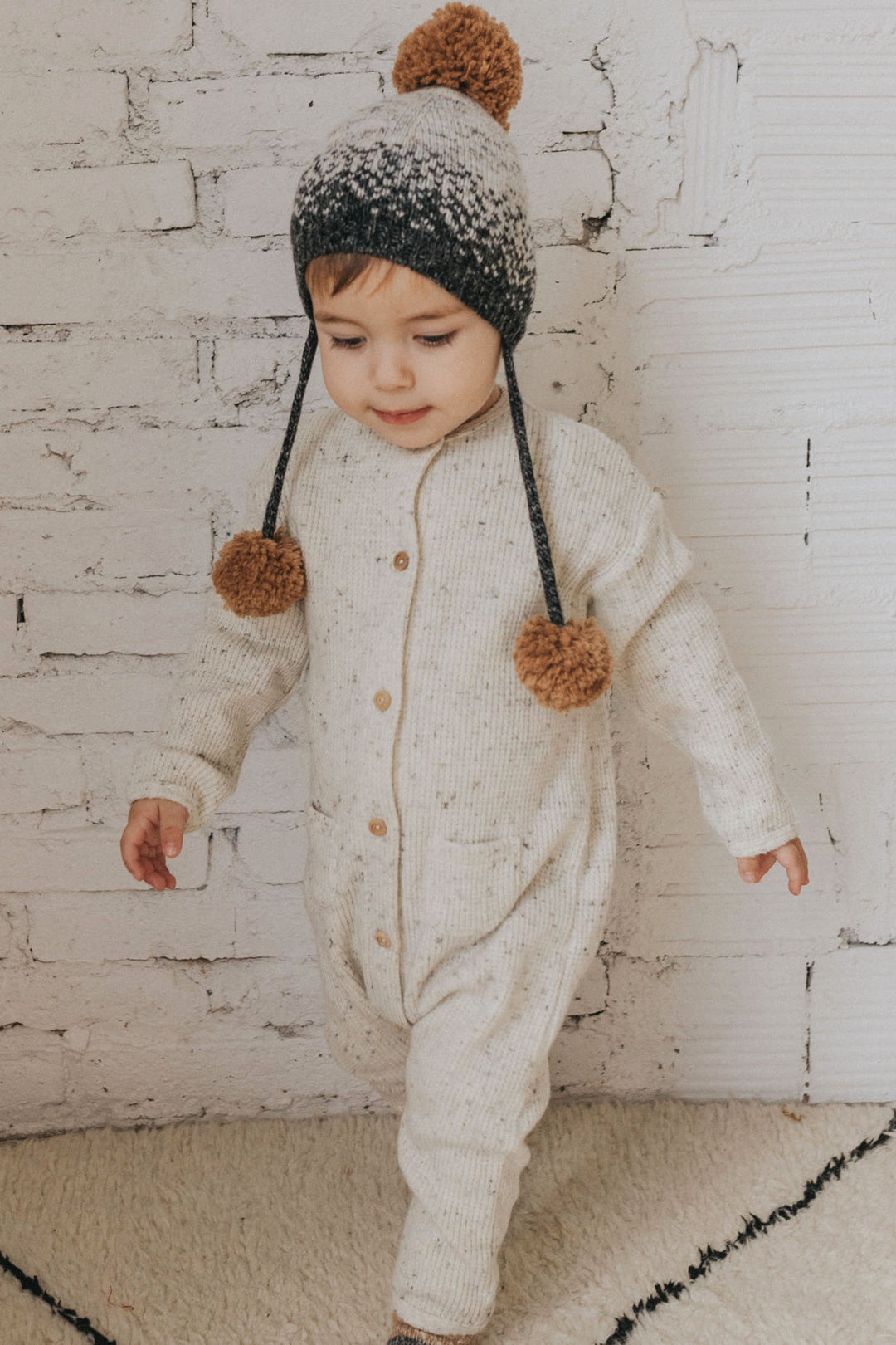 Búho "Winslow" Grey Marl Knit Romper | Millie and John