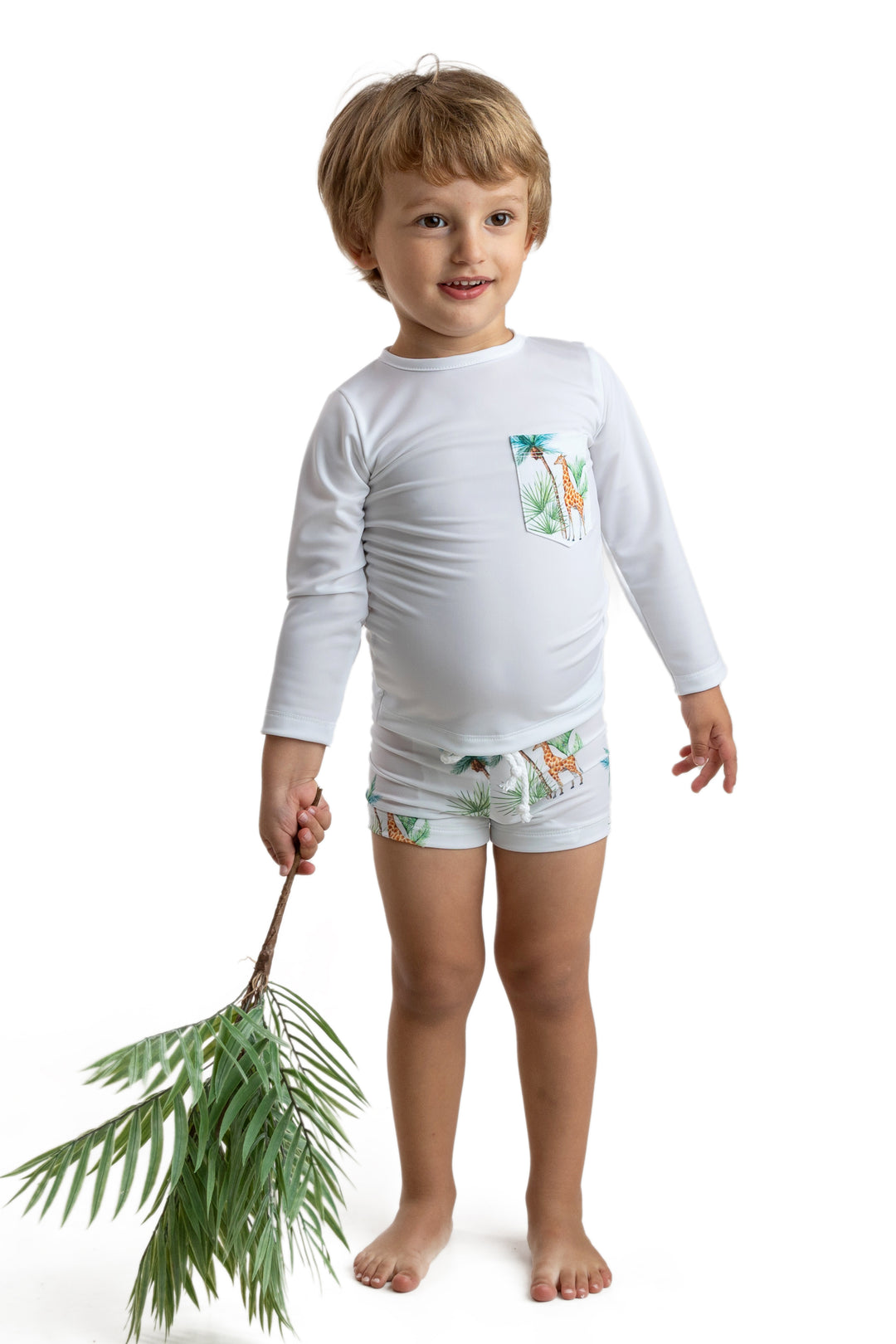 Meia Pata PREORDER - GIRAFFES Lycra Swim Top | Millie and John