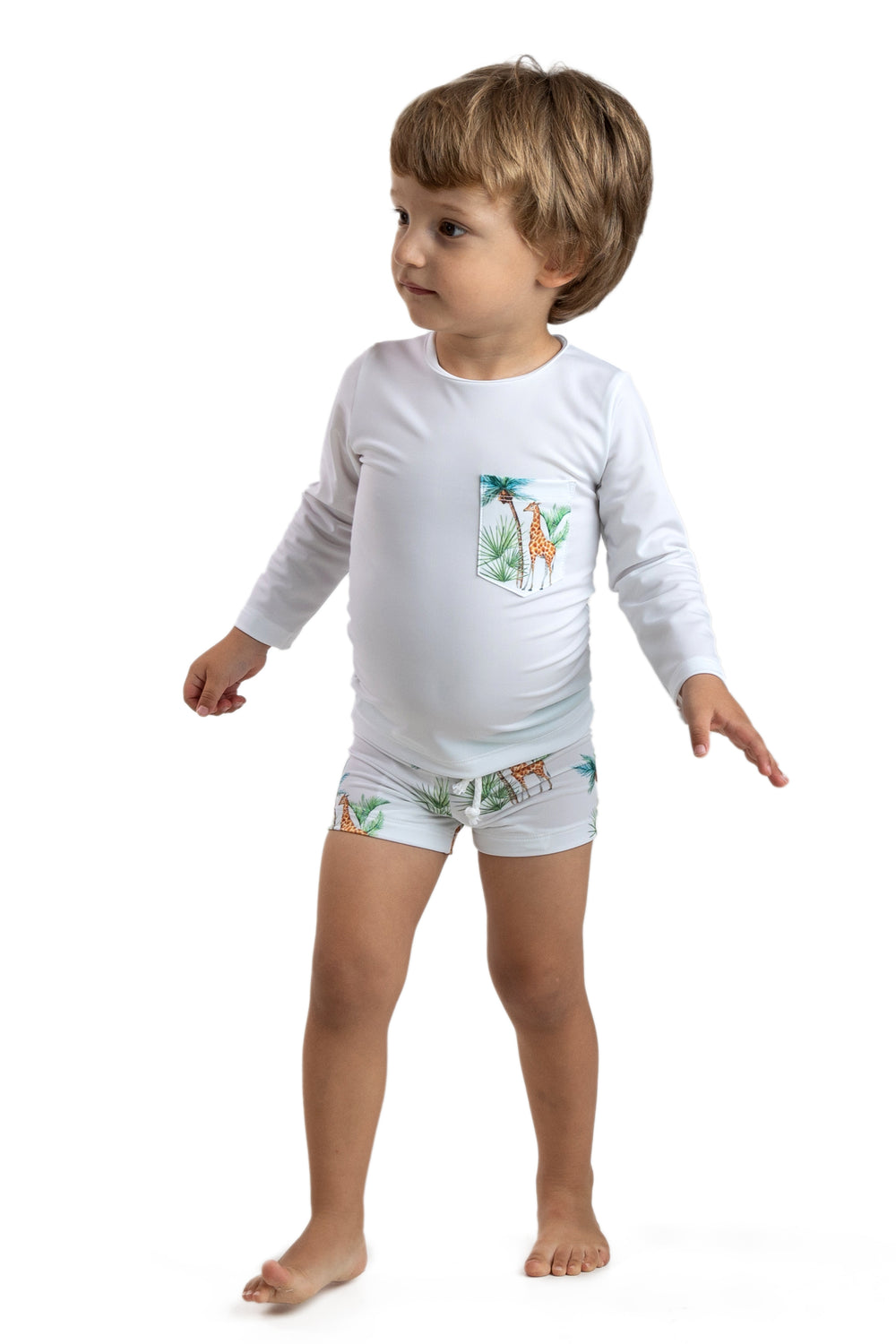 Meia Pata PREORDER - GIRAFFES Lycra Swim Top | Millie and John