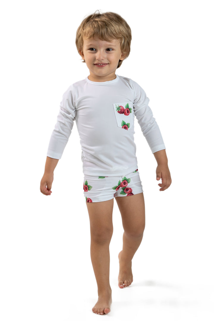 Meia Pata PREORDER - RASPBERRIES Lycra Swim Top | Millie and John