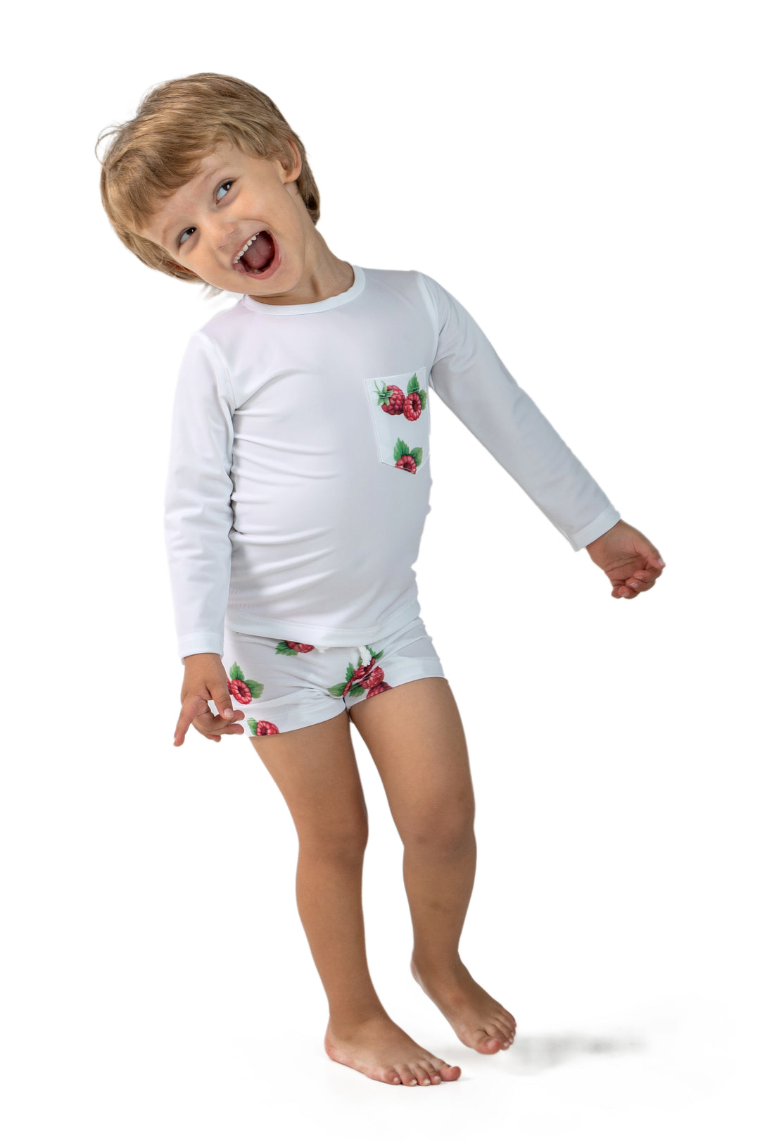 Meia Pata PREORDER - RASPBERRIES Lycra Swim Top | Millie and John