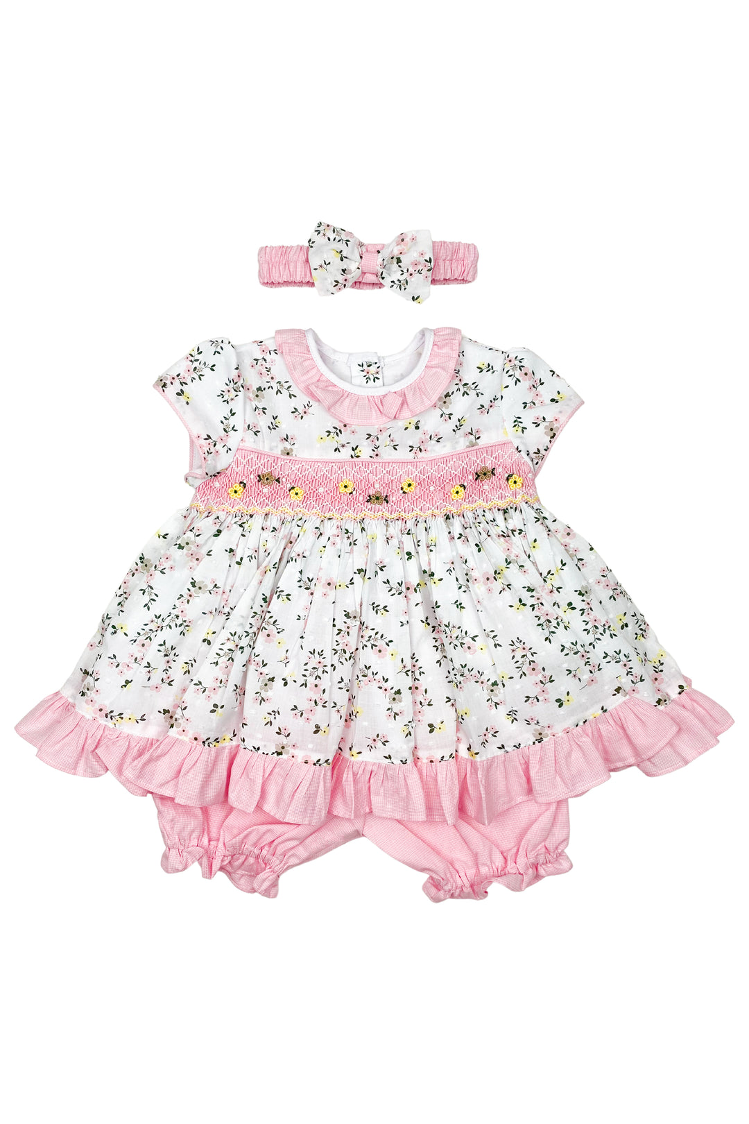 Pretty Originals "Veronica" Pink & Lemon Floral Smocked Dress Set | Millie and John