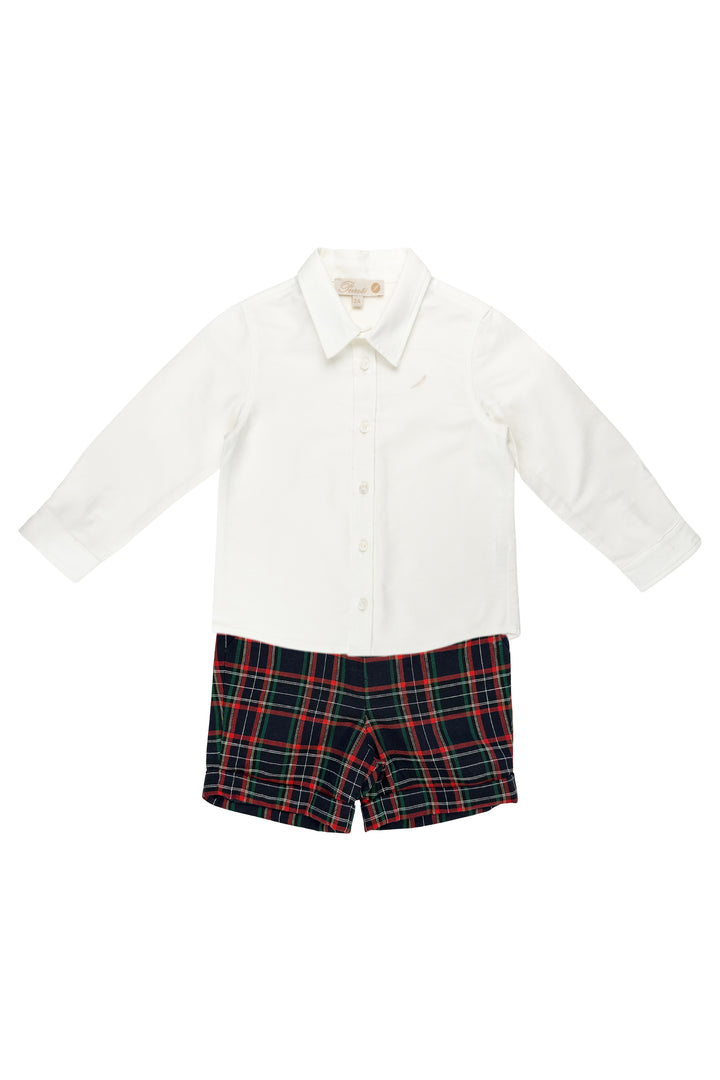 Pureté du Bebe "Walter" White Shirt & Navy Tartan Shorts | Millie and John