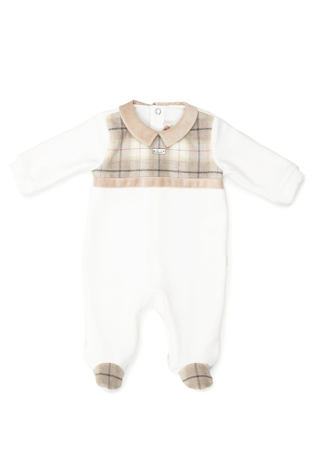 Pureté du Bebe "Ezekiel" Stone Tartan Velour Sleepsuit | Millie and John