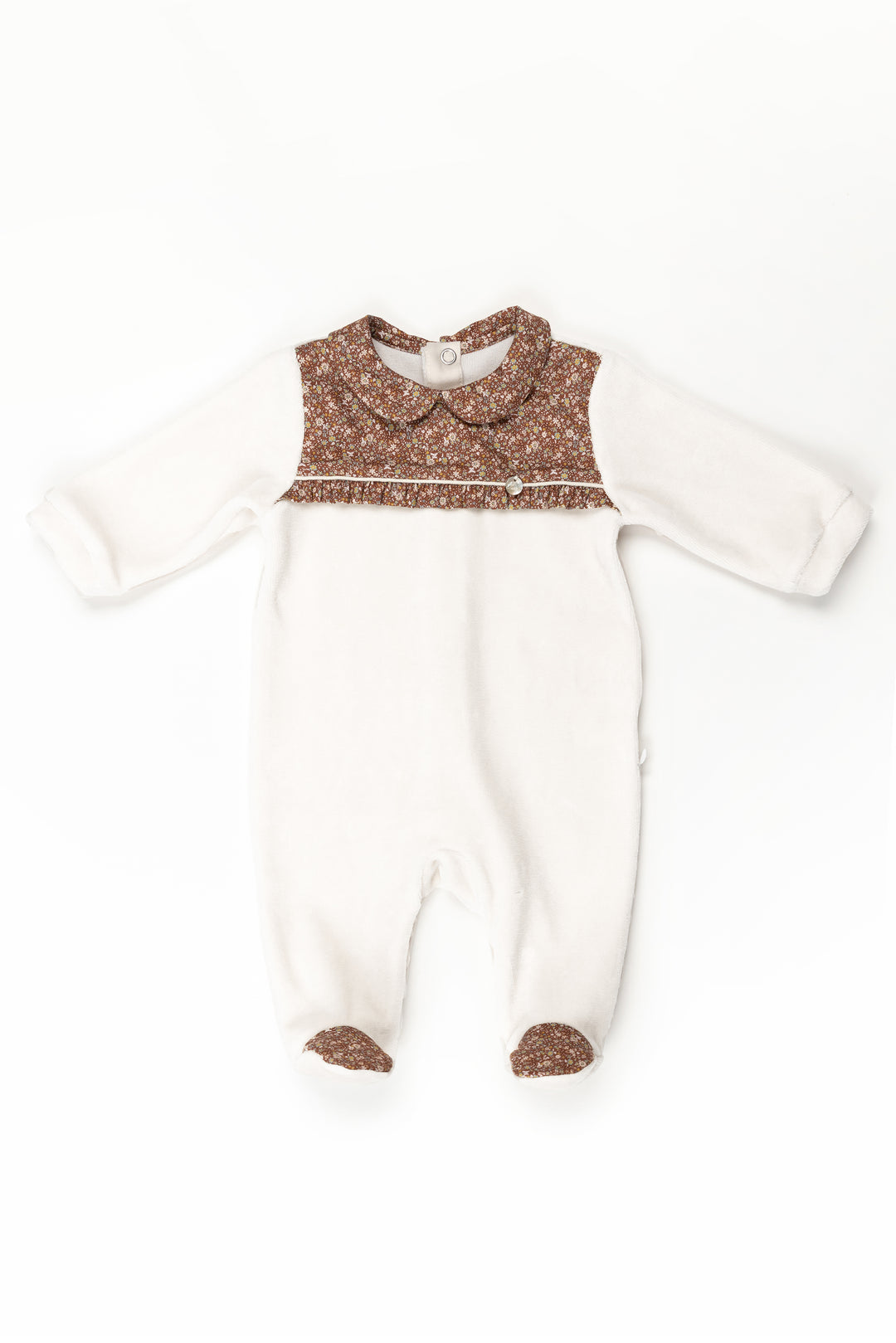 Pureté du Bebe "Amalia" Brown Floral Velour Sleepsuit | Millie and John