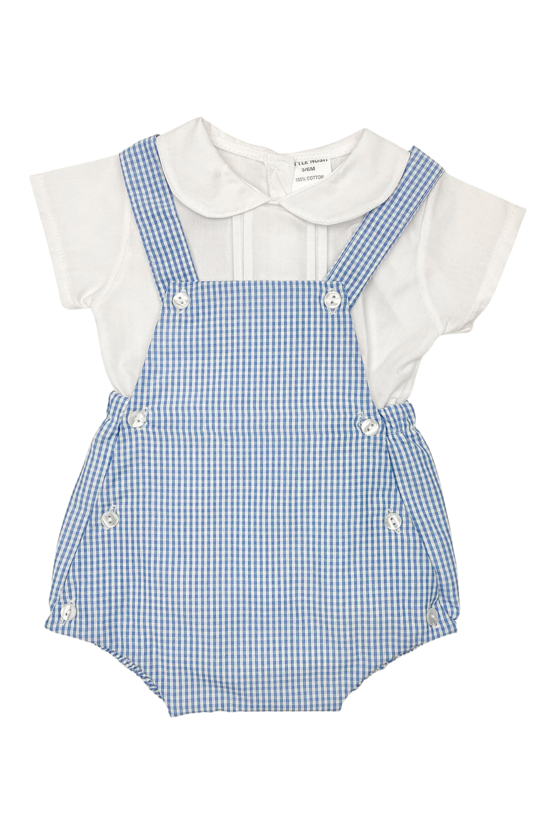 Little Nosh "Lucifer" Blue Gingham Dungaree Romper Set | Millie and John