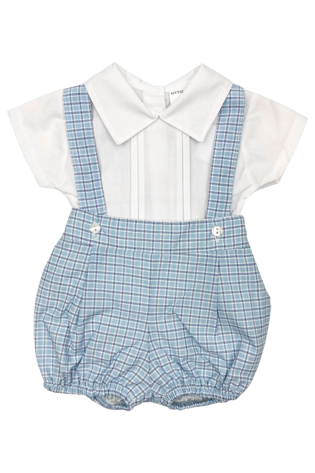 Little Nosh "Luke" Shirt & Blue Checked Jam Pants | Millie and John