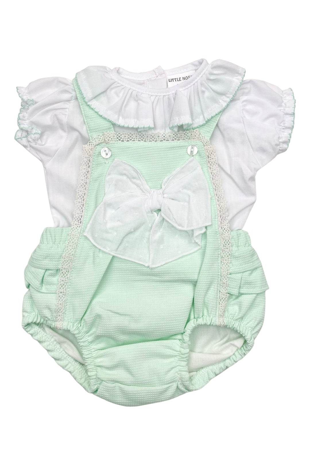 Little Nosh "Maisie" Mint Dungaree Romper Set | Millie and John