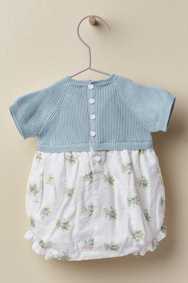 Wedoble "Dorothea" Soft Blue Half Knit Floral Romper | Millie and John
