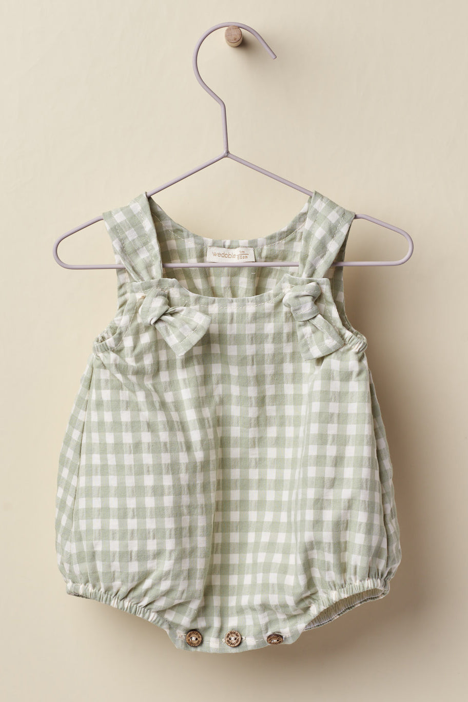 Wedoble "Percival" Sage Green Gingham Romper | Millie and John