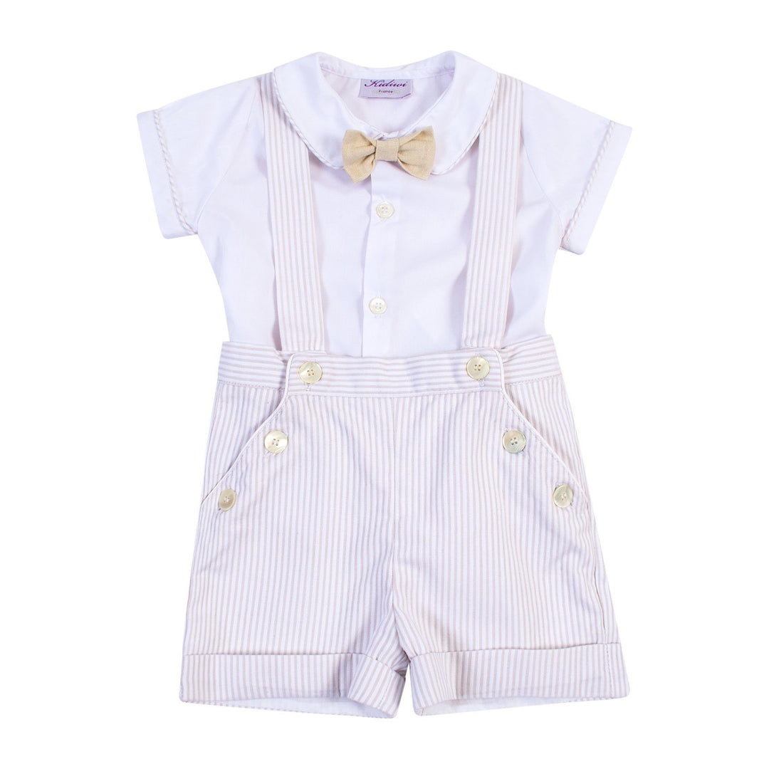 Kidiwi "Adrien" Beige Striped Shorts with Braces Set | Millie and John