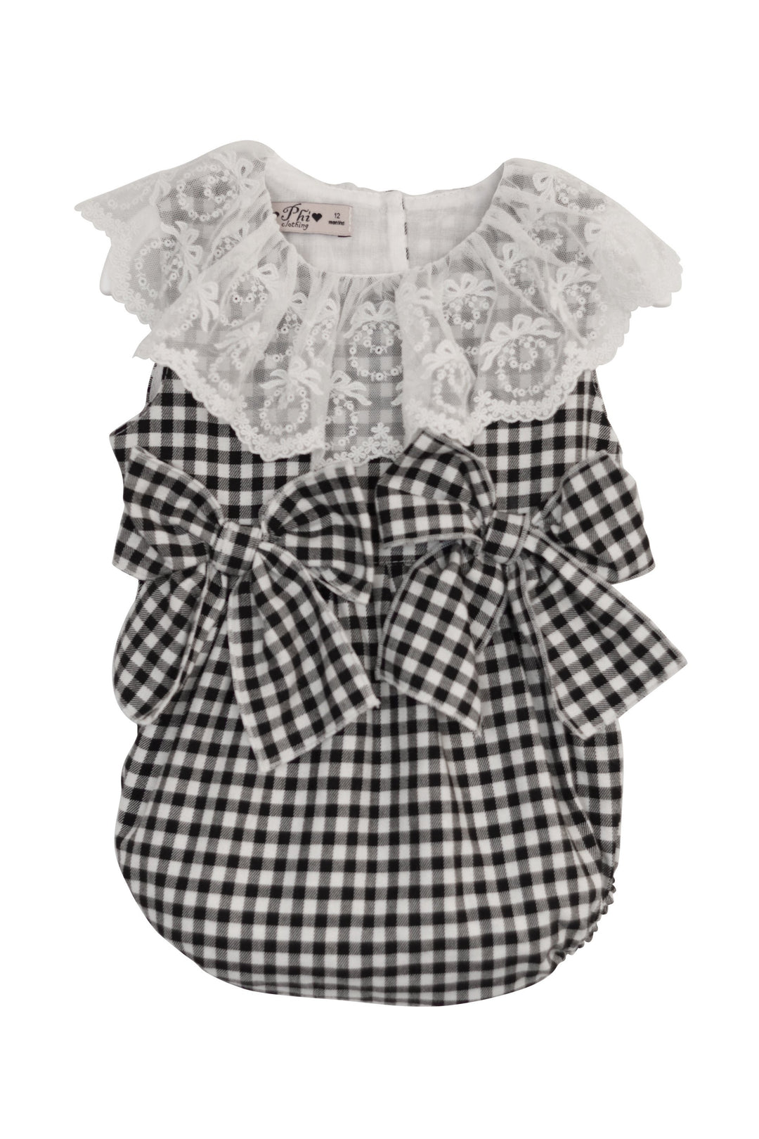 Phi "Alessia" Black Gingham Lace Romper | Millie and John