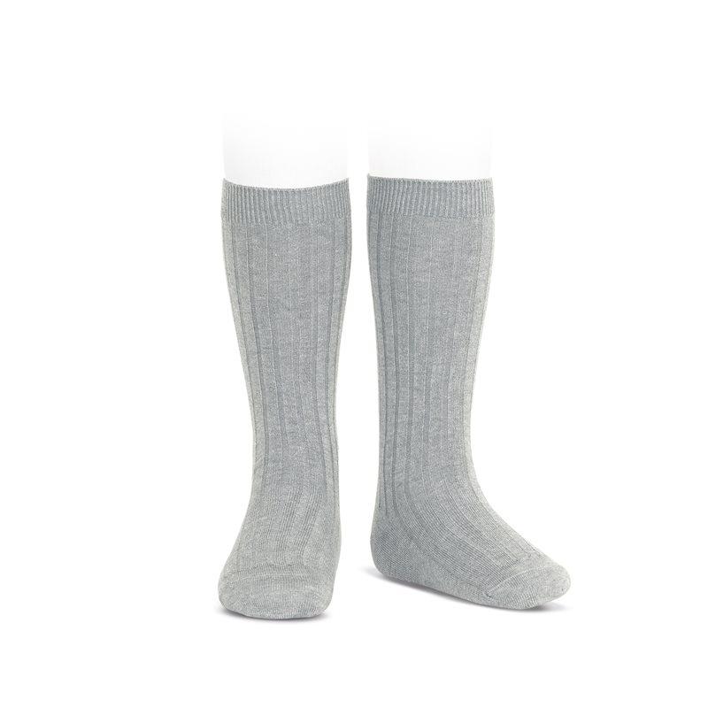 Condor Aluminium Grey Wide Ribbed Knee High Socks | Millie and John