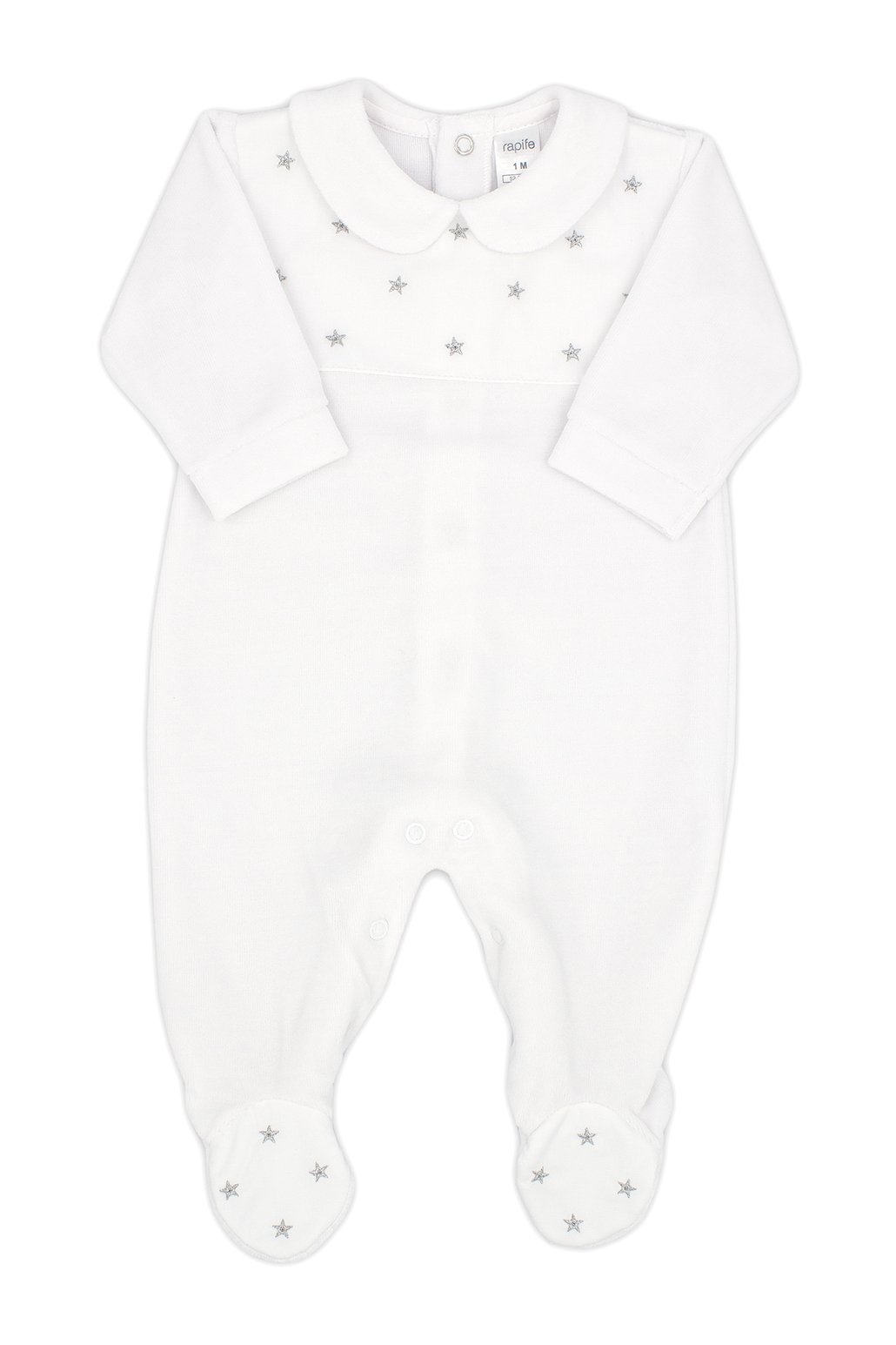 Rapife "Amari" White Velour Star Sleepsuit | Millie and John