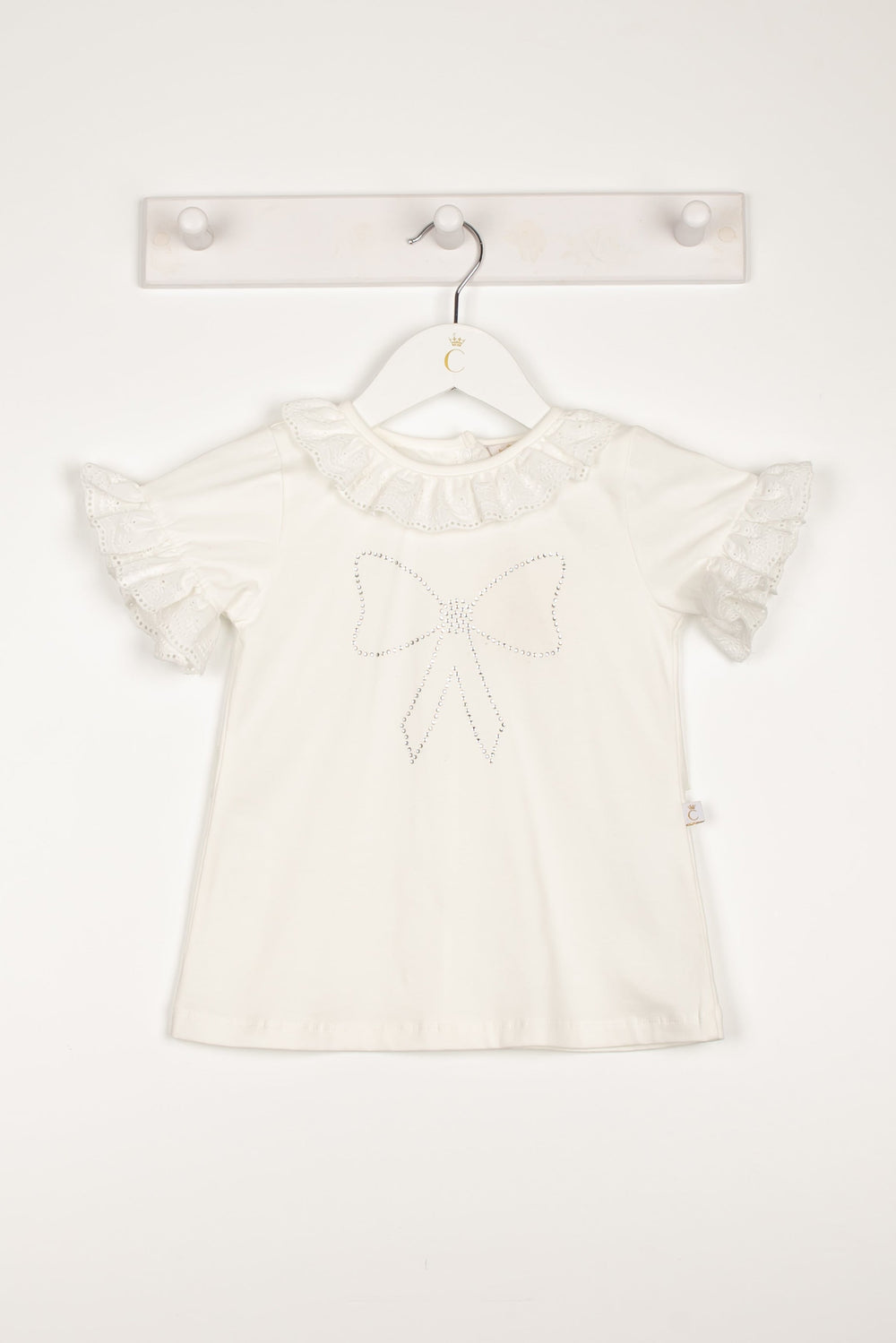 Caramelo Kids "Anna" Ivory Broderie Anglaise Diamanté Bow Top | Millie and John