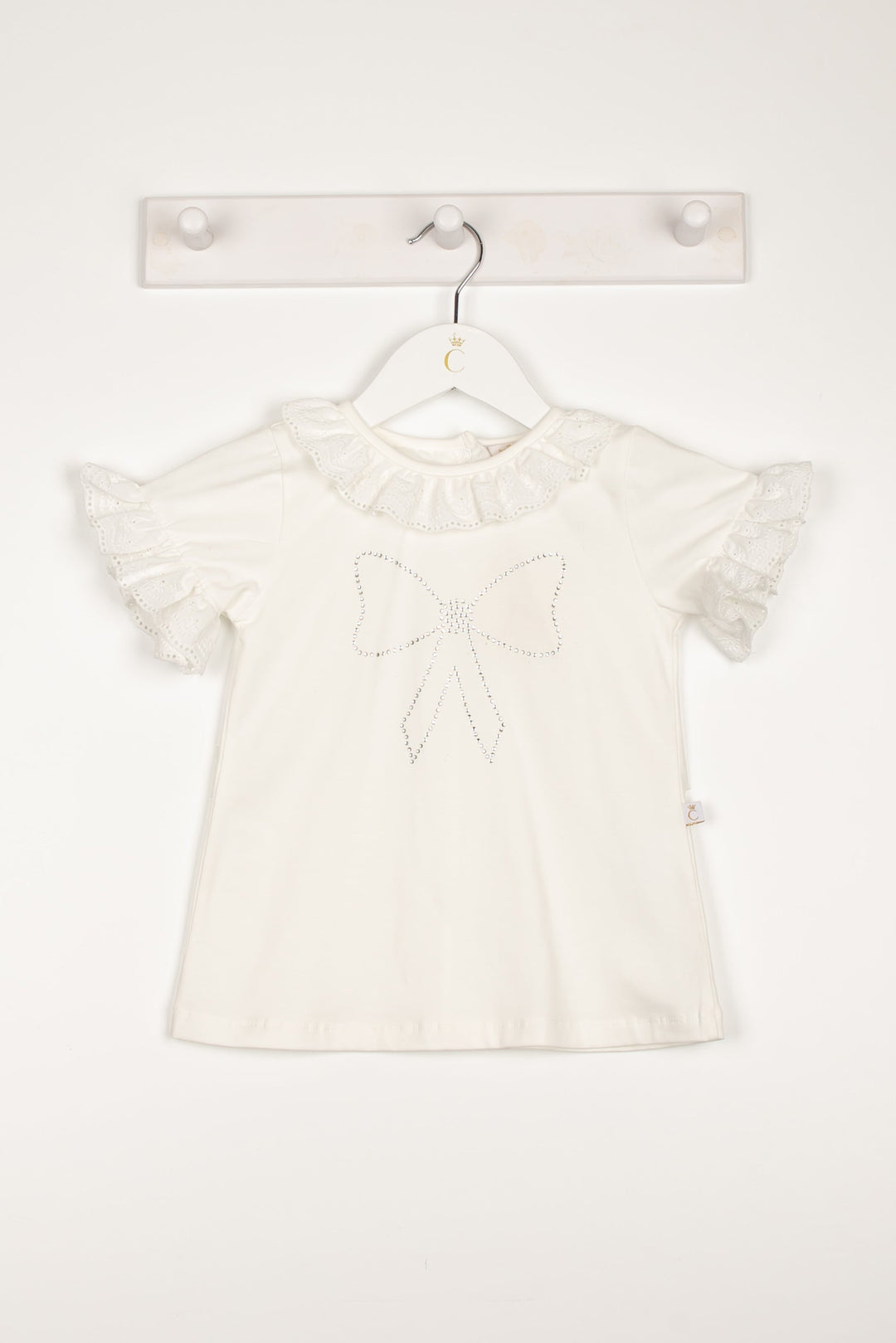 Caramelo Kids "Anna" Ivory Broderie Anglaise Diamanté Bow Top | Millie and John