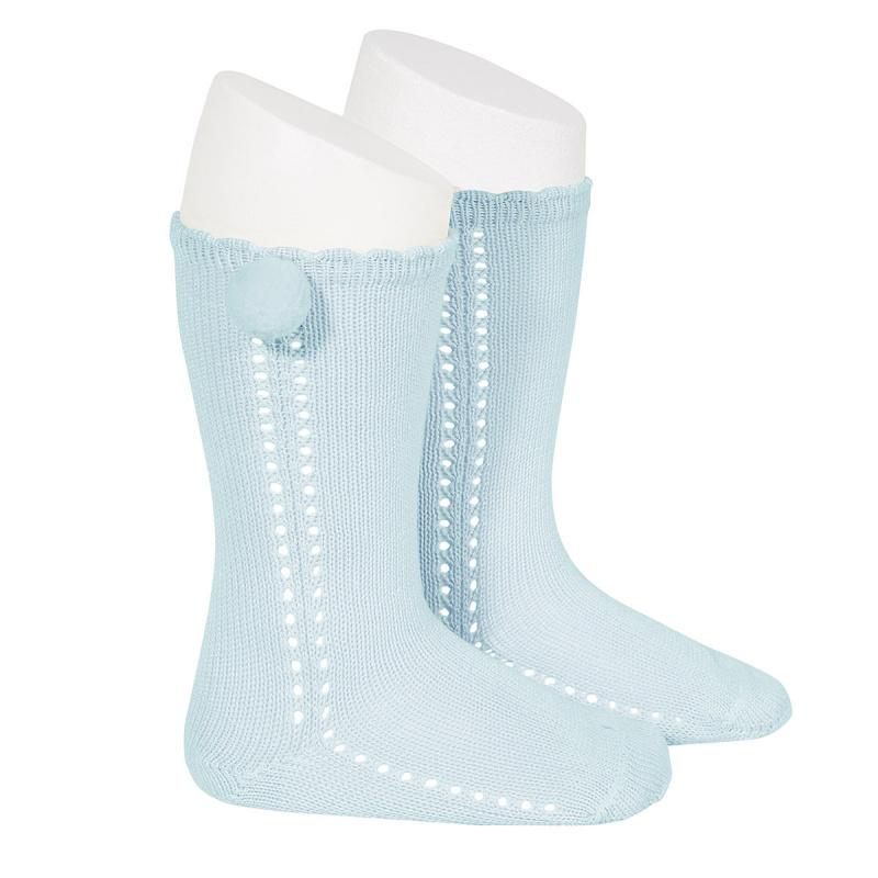 Condor Aquamarine Openwork Pom Pom Socks | Millie and John