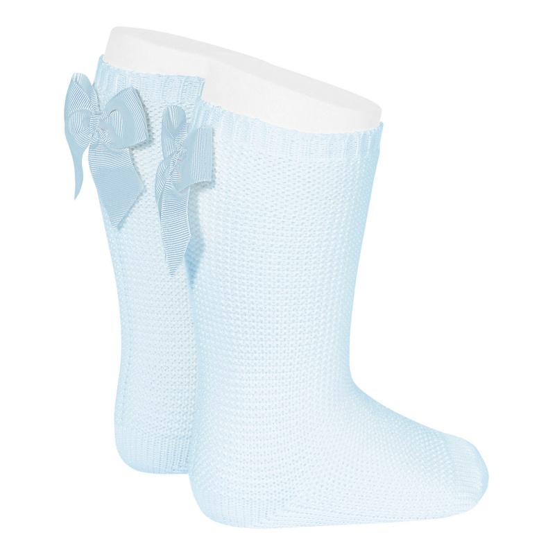 Condor Baby Blue Moss Stitch Knee High Bow Socks | Millie and John
