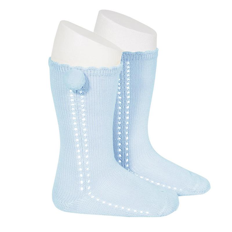Condor Baby Blue Openwork Pom Pom Socks | Millie and John