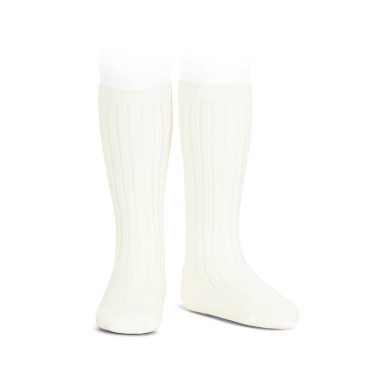 Condor Cream Wide Ribbed Knee High Socks | Millie and John