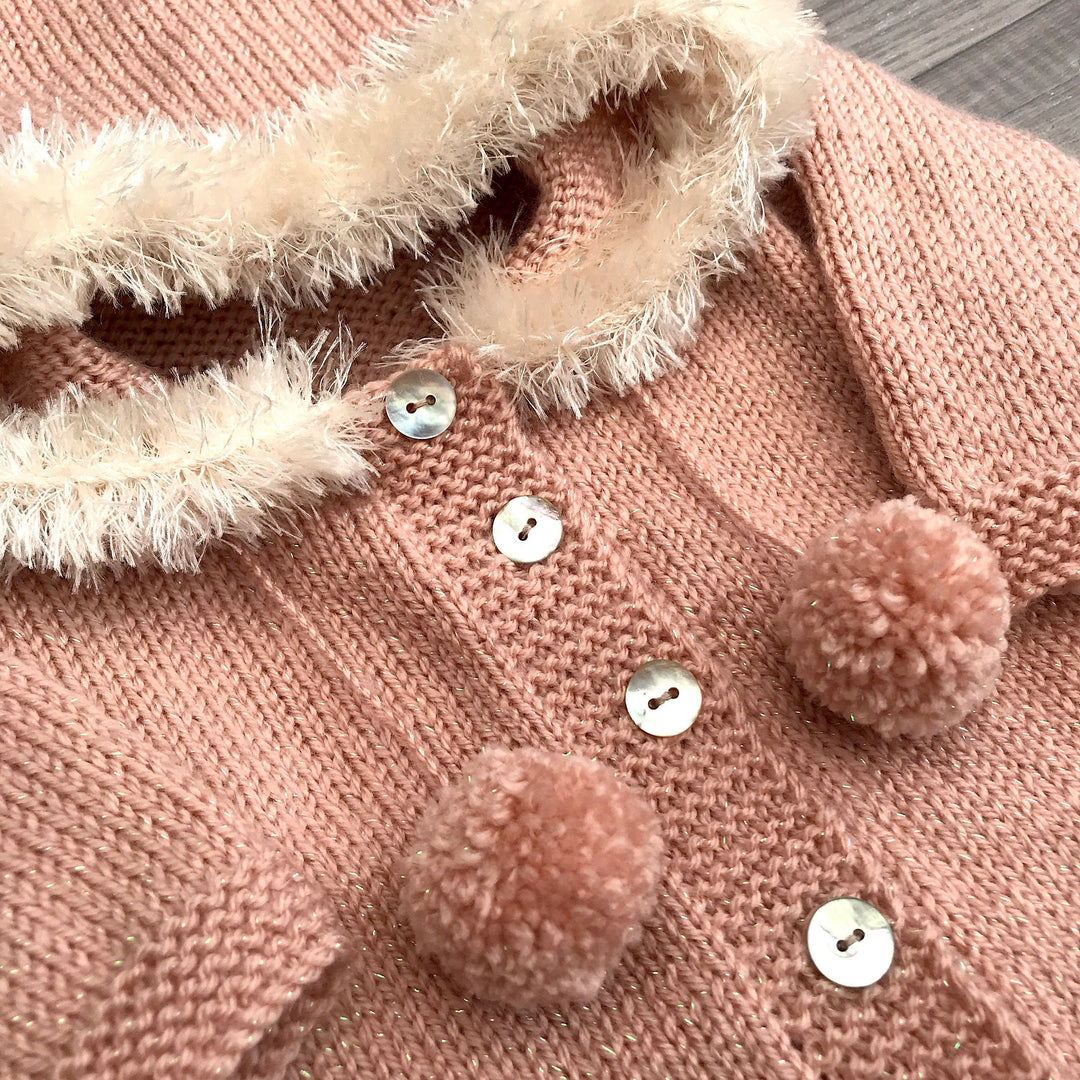 Millie and John Bespoke Bespoke Sparkly Dusky Peach Faux Fur Hoodie | Millie and John