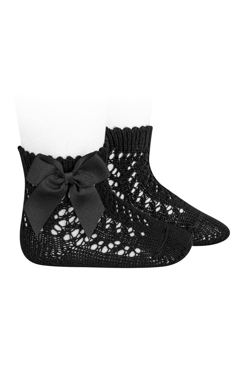 Condor Black Ankle Openwork Bow Socks | Millie and John