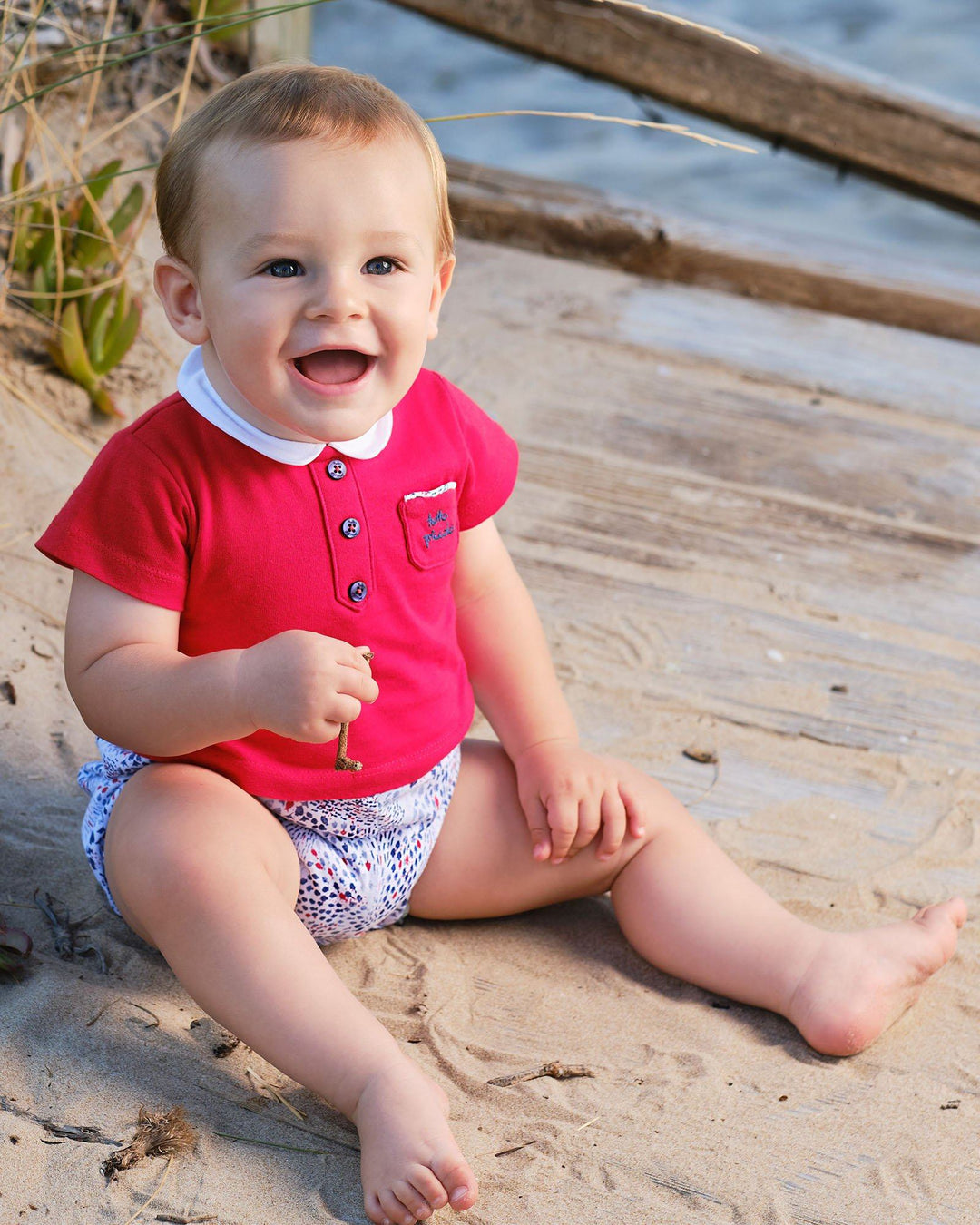 Tutto Piccolo "Bodie" Red Collared Romper | Millie and John