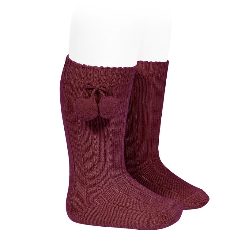 Condor Burgundy Knee High Pom Pom Socks | Millie and John