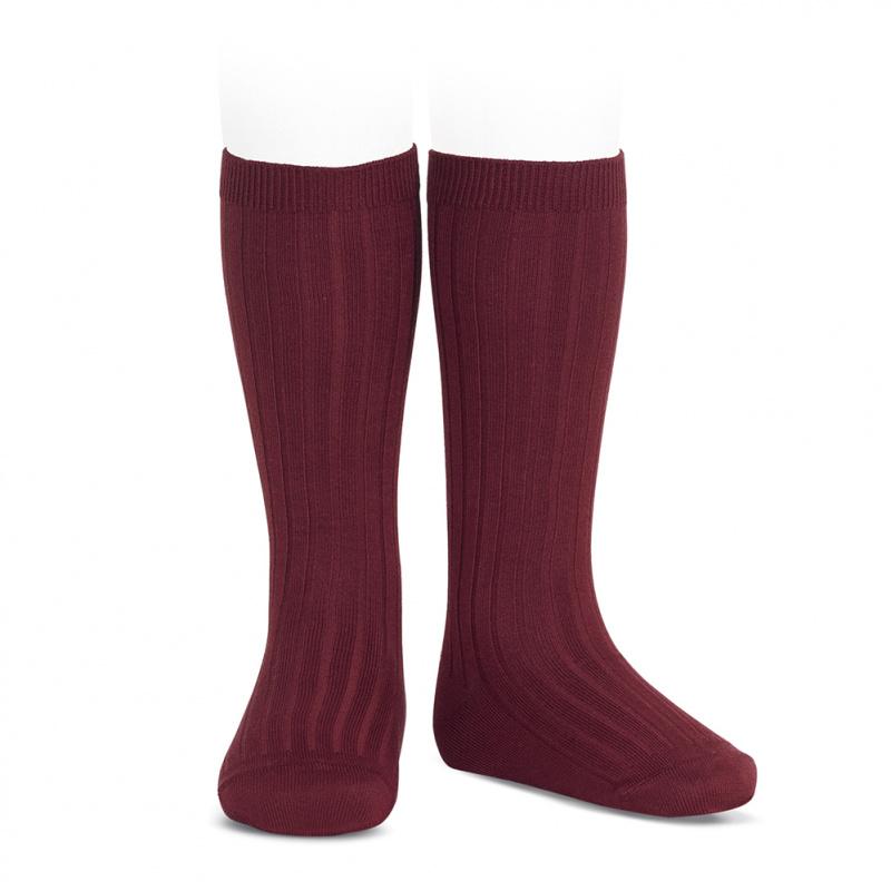 Condor Burgundy Wide Ribbed Knee High Socks | Millie and John