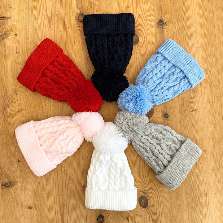 Little Nosh Cable Knit Pom Pom Hat | Millie and John