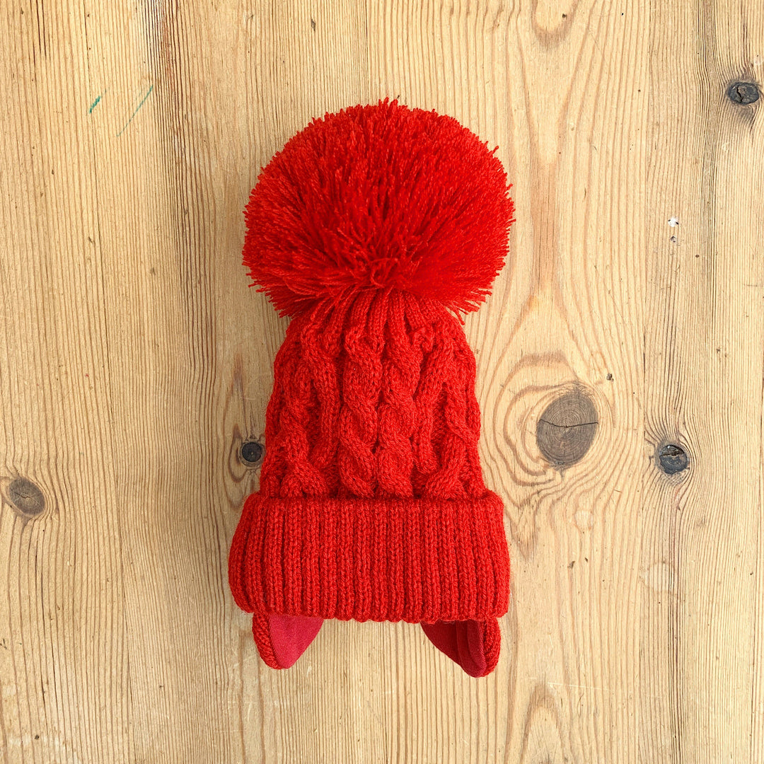 Little Nosh Cable Knit Pom Pom Hat with Ear Flaps | Millie and John