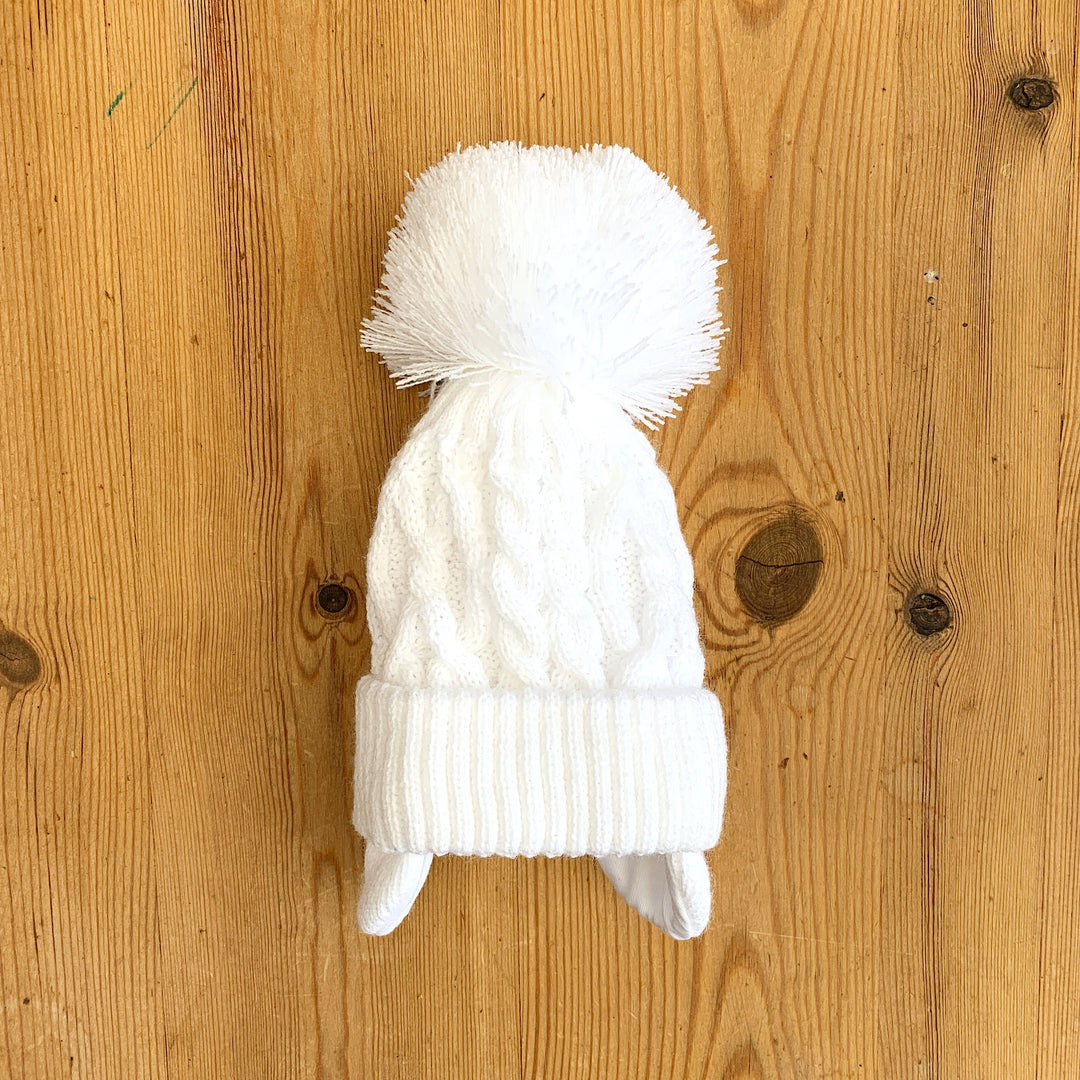 Little Nosh Cable Knit Pom Pom Hat with Ear Flaps | Millie and John