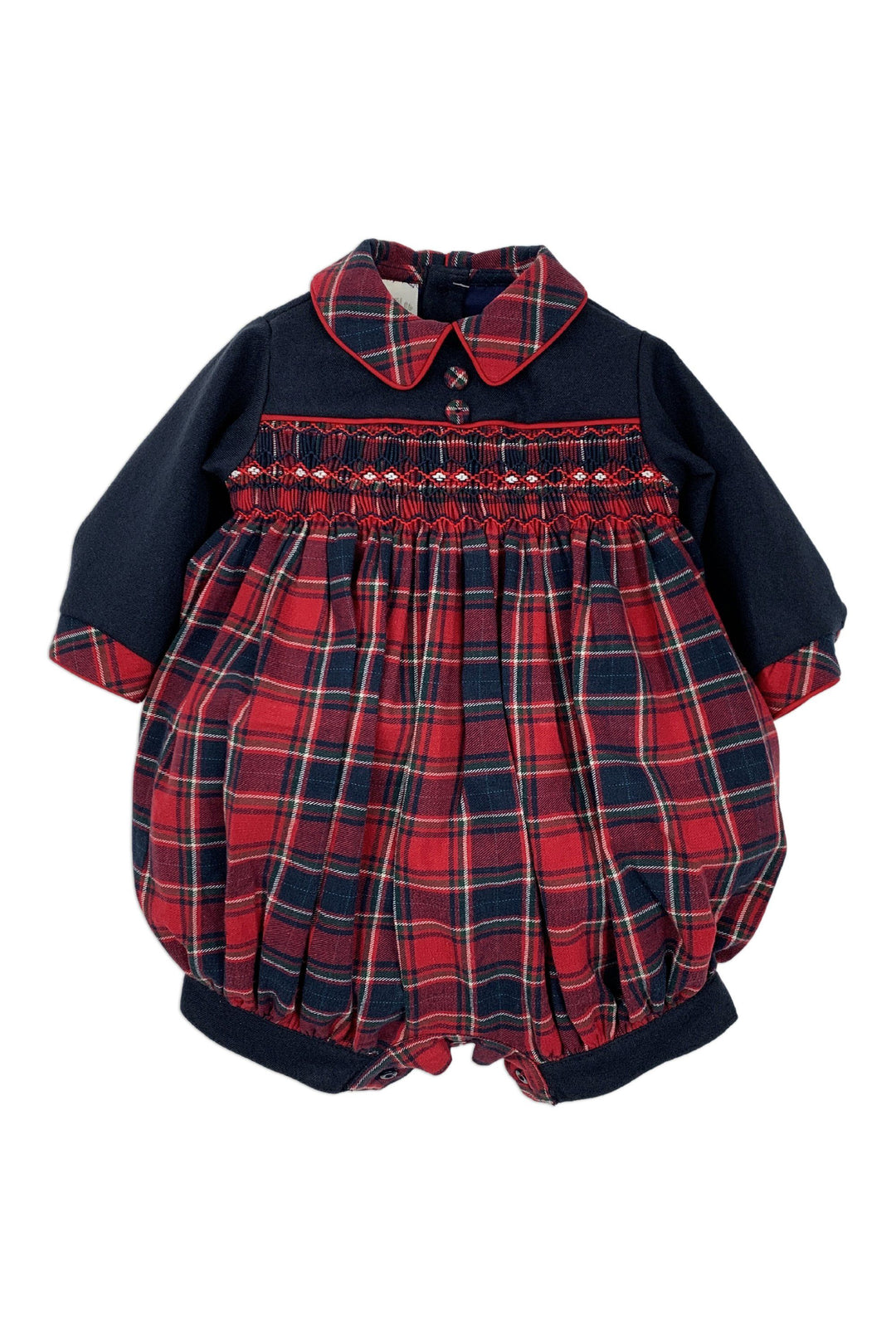 Pretty Originals "Celyn" Navy & Red Tartan Smocked Romper | Millie and John