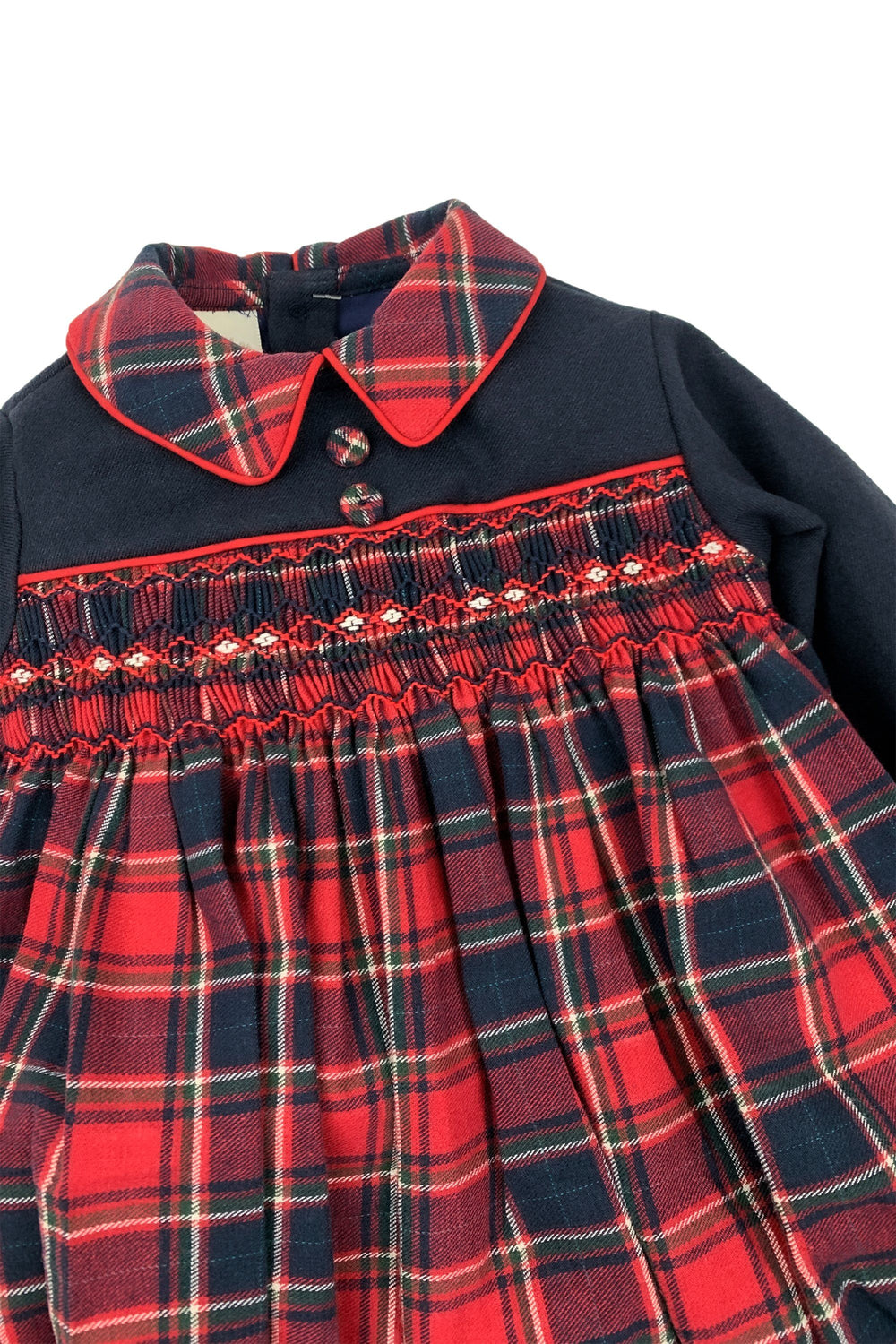 Pretty Originals "Celyn" Navy & Red Tartan Smocked Romper | Millie and John