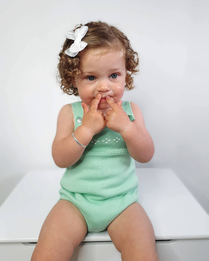 Granlei Classic Knitted Dungaree Romper - Apple Green | Millie and John