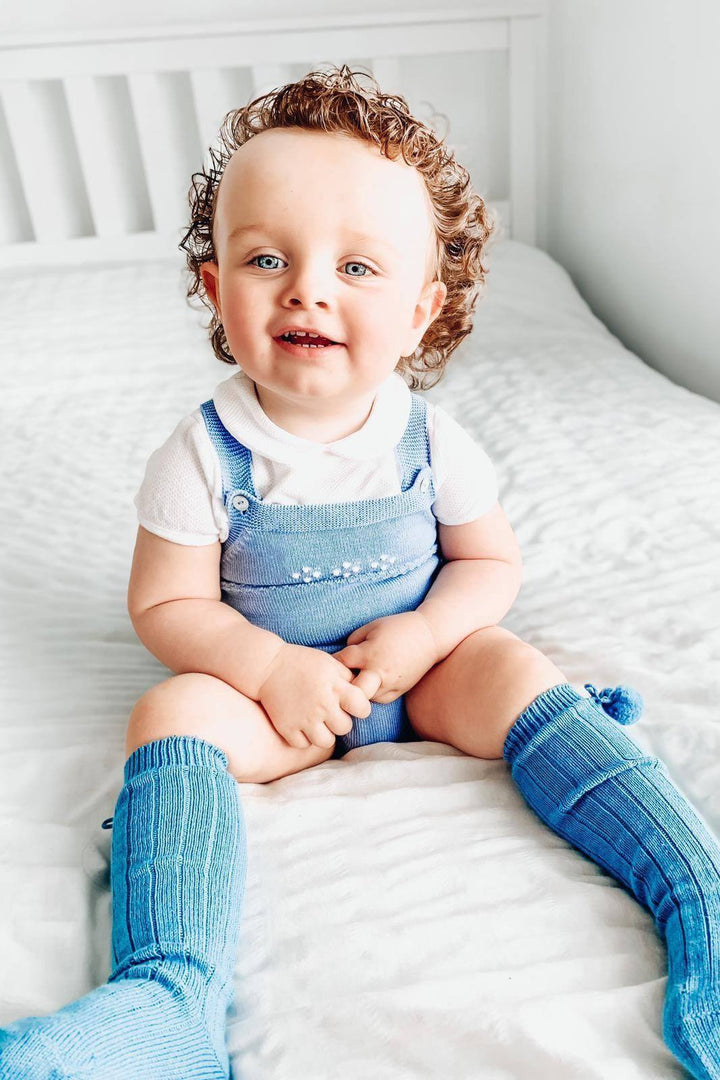 Granlei Classic Knitted Dungaree Romper - Dusky Blue | Millie and John