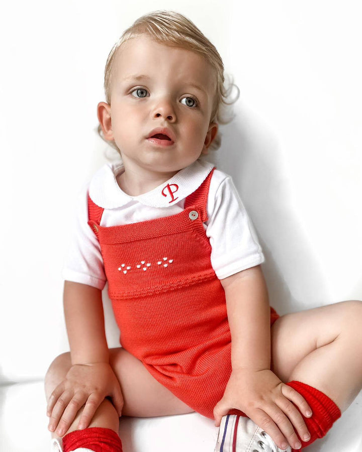 Granlei Classic Knitted Dungaree Romper - Red | Millie and John